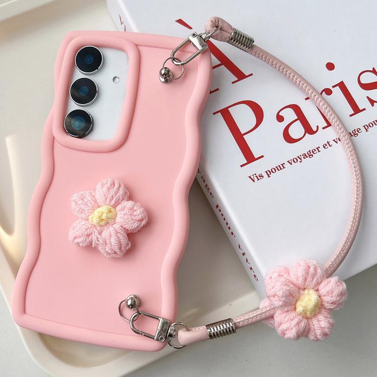 For Samsung Galaxy S25+ 5G Plush Flower Wavy TPU Phone Case with Lanyard