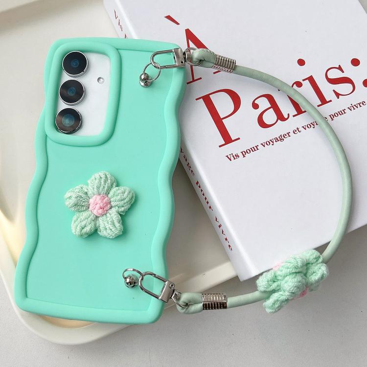 For Samsung Galaxy S25+ 5G Plush Flower Wavy TPU Phone Case with Lanyard