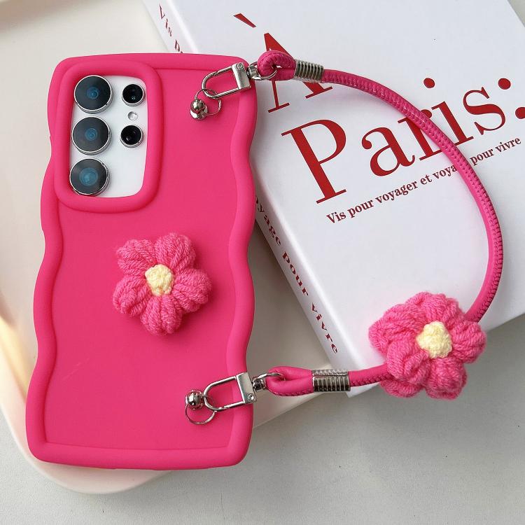 For Samsung Galaxy S24 Ultra 5G Plush Flower Wavy TPU Phone Case with Lanyard