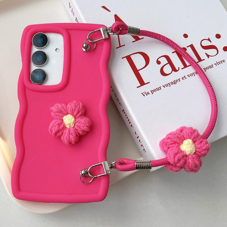 For Samsung Galaxy S24 FE 5G Plush Flower Wavy TPU Phone Case with Lanyard
