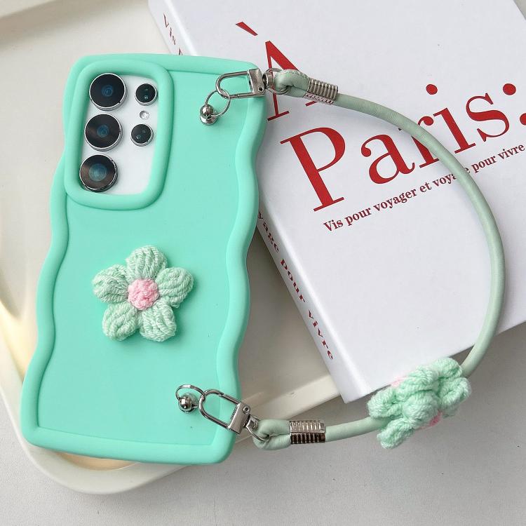 For Samsung Galaxy S23 Ultra 5G Plush Flower Wavy TPU Phone Case with Lanyard