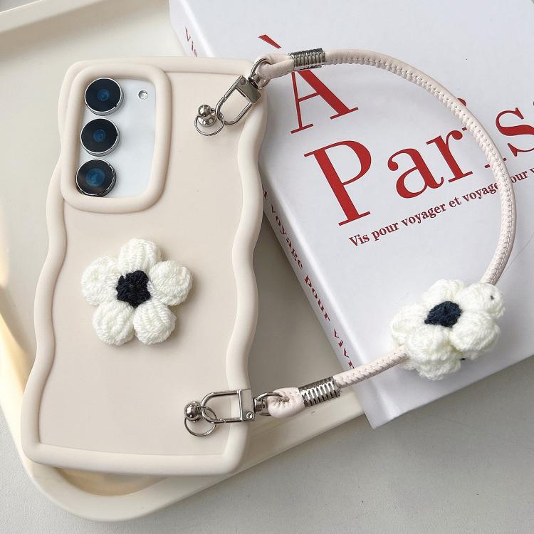 For Samsung Galaxy S23+ 5G Plush Flower Wavy TPU Phone Case with Lanyard