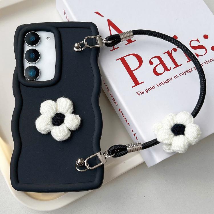 For Samsung Galaxy S21 FE 5G Plush Flower Wavy TPU Phone Case with Lanyard