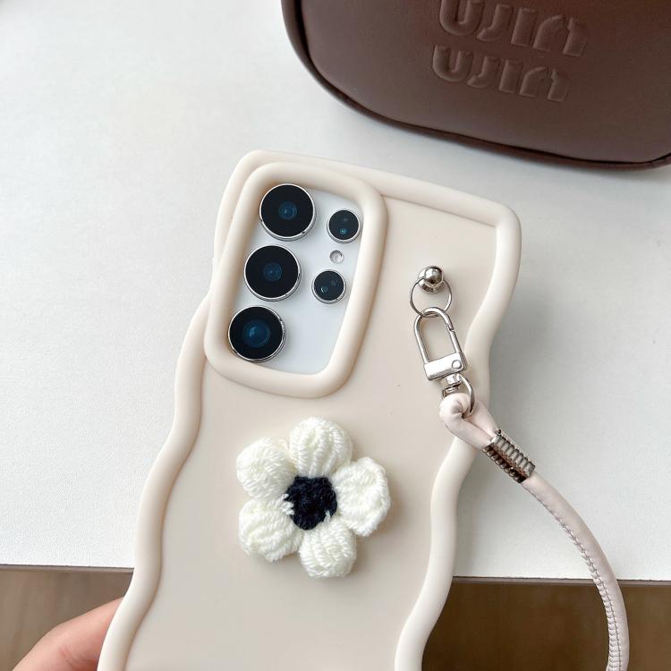 For Samsung Galaxy S23+ 5G Plush Flower Wavy TPU Phone Case with Lanyard