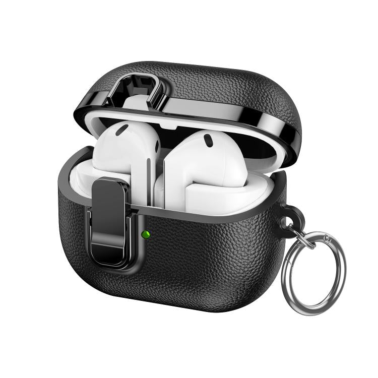 For Samsung Galaxy Buds3 Electroplated Leather Texture Wireless Earphones Protective Case with Security Lock