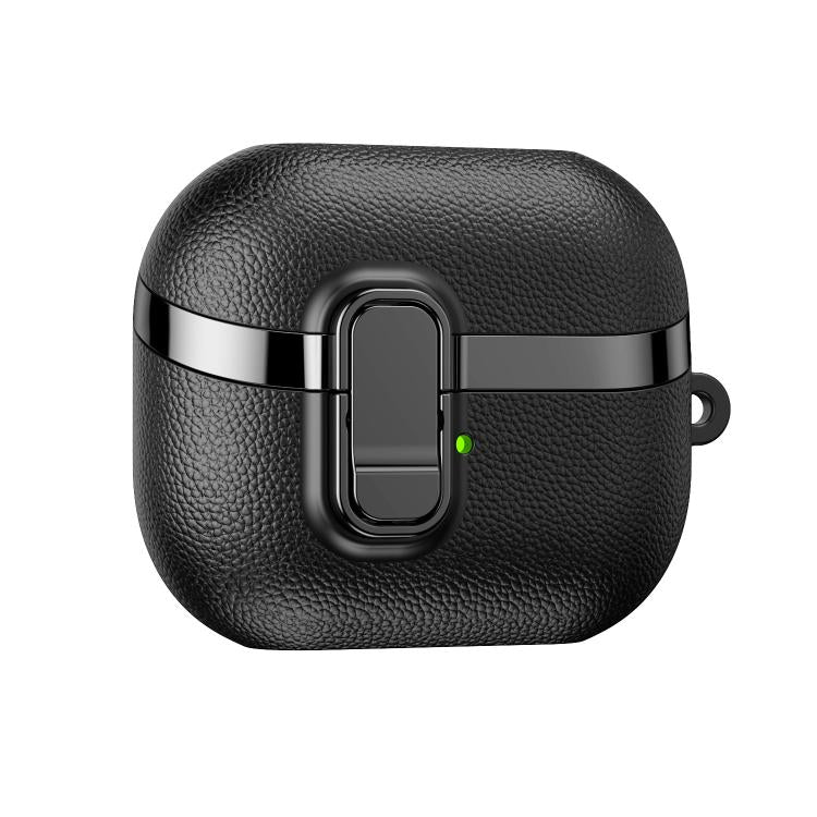 For Samsung Galaxy Buds3 Electroplated Leather Texture Wireless Earphones Protective Case with Security Lock
