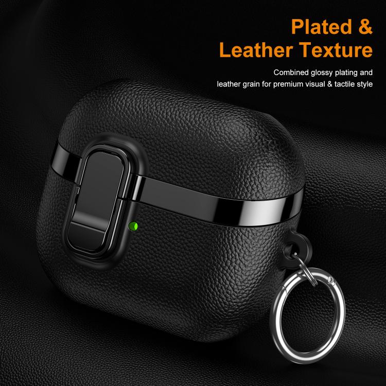 For Samsung Galaxy Buds3 Electroplated Leather Texture Wireless Earphones Protective Case with Security Lock