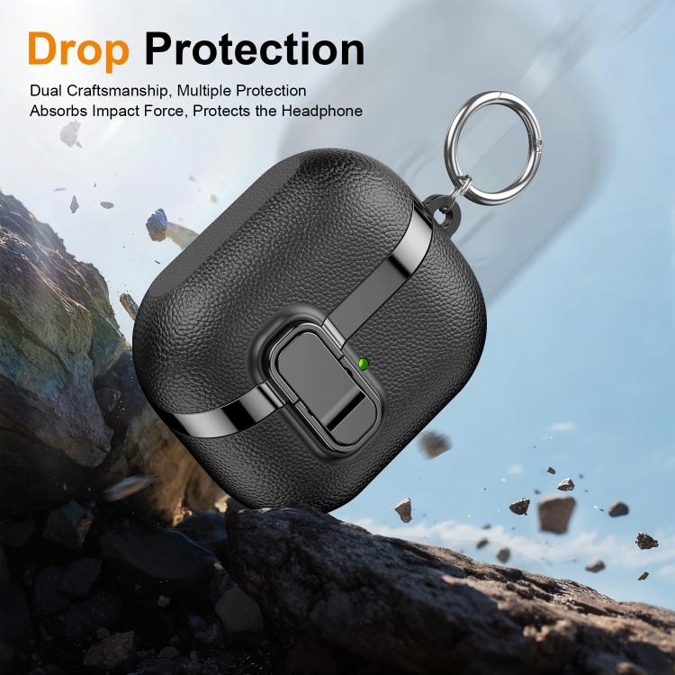 For Samsung Galaxy Buds3 Electroplated Leather Texture Wireless Earphones Protective Case with Security Lock