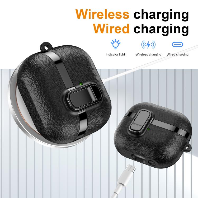 For Samsung Galaxy Buds3 Electroplated Leather Texture Wireless Earphones Protective Case with Security Lock