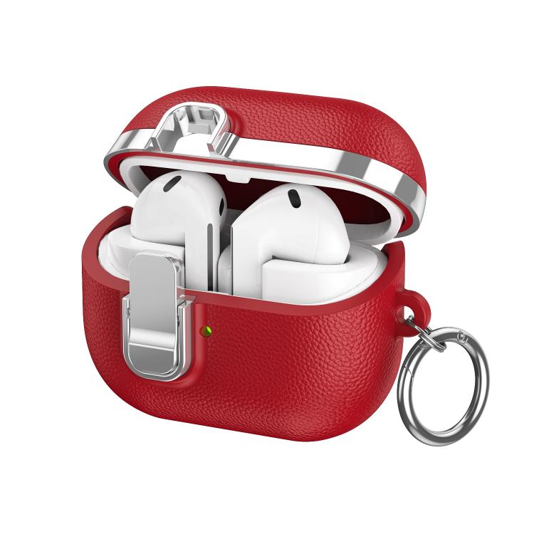 For Samsung Galaxy Buds3 Electroplated Leather Texture Wireless Earphones Protective Case with Security Lock