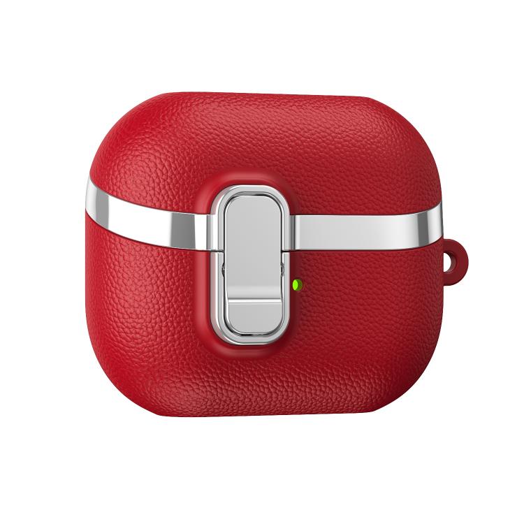 For Samsung Galaxy Buds3 Electroplated Leather Texture Wireless Earphones Protective Case with Security Lock