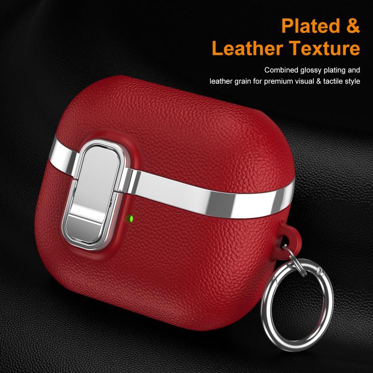 For Samsung Galaxy Buds3 Electroplated Leather Texture Wireless Earphones Protective Case with Security Lock