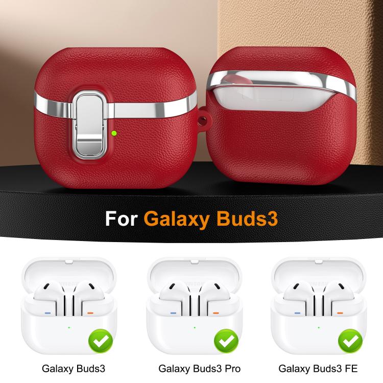 For Samsung Galaxy Buds3 Electroplated Leather Texture Wireless Earphones Protective Case with Security Lock