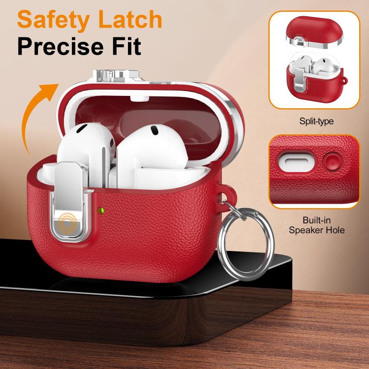 For Samsung Galaxy Buds3 Electroplated Leather Texture Wireless Earphones Protective Case with Security Lock