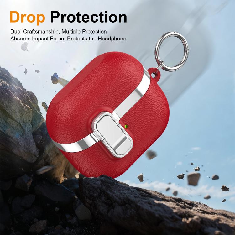 For Samsung Galaxy Buds3 Electroplated Leather Texture Wireless Earphones Protective Case with Security Lock