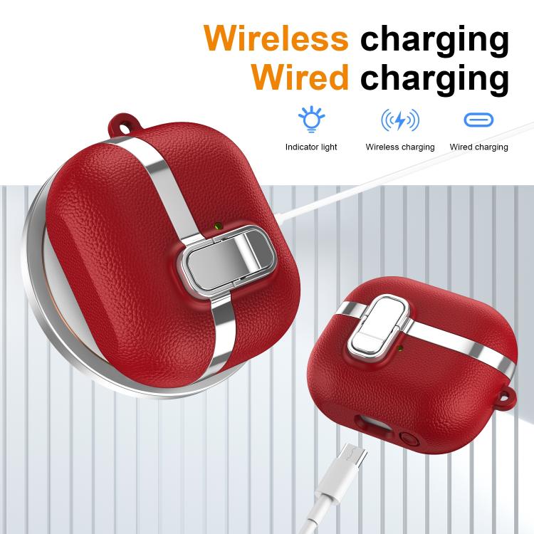 For Samsung Galaxy Buds3 Electroplated Leather Texture Wireless Earphones Protective Case with Security Lock