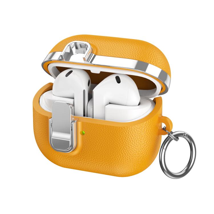 For Samsung Galaxy Buds3 Electroplated Leather Texture Wireless Earphones Protective Case with Security Lock