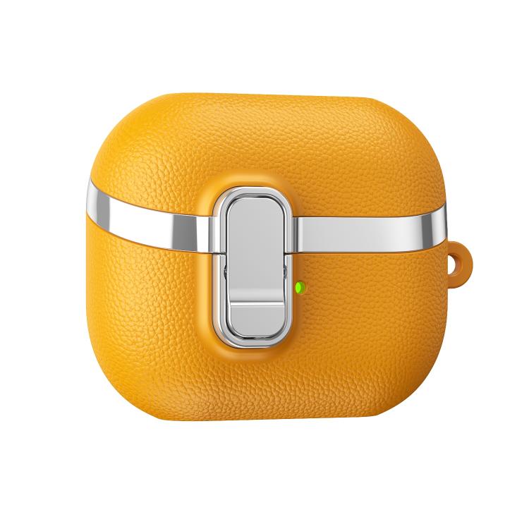 For Samsung Galaxy Buds3 Electroplated Leather Texture Wireless Earphones Protective Case with Security Lock