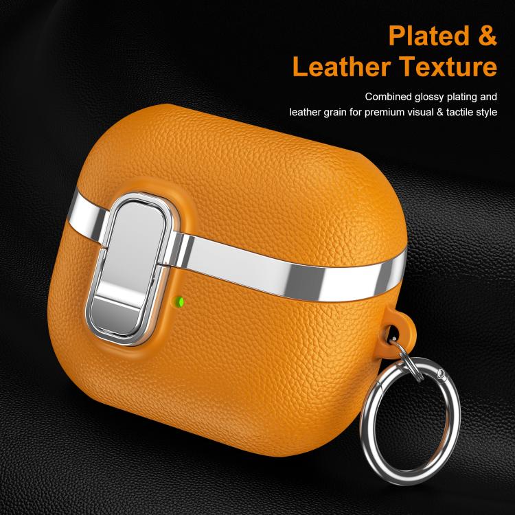 For Samsung Galaxy Buds3 Electroplated Leather Texture Wireless Earphones Protective Case with Security Lock