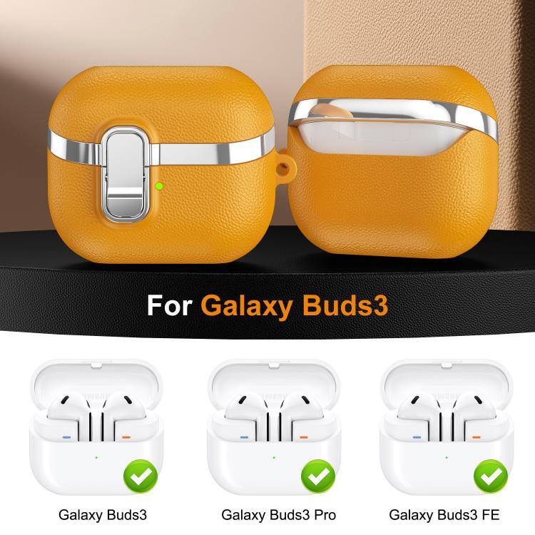 For Samsung Galaxy Buds3 Electroplated Leather Texture Wireless Earphones Protective Case with Security Lock