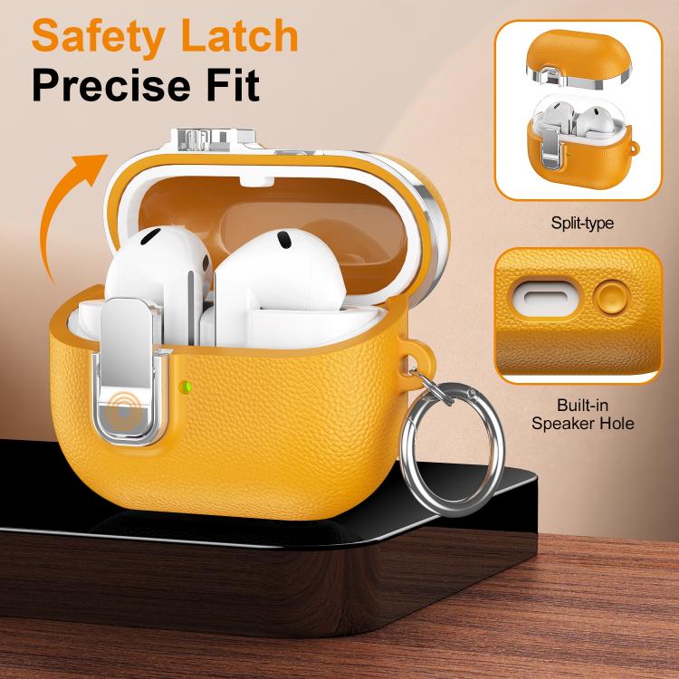 For Samsung Galaxy Buds3 Electroplated Leather Texture Wireless Earphones Protective Case with Security Lock