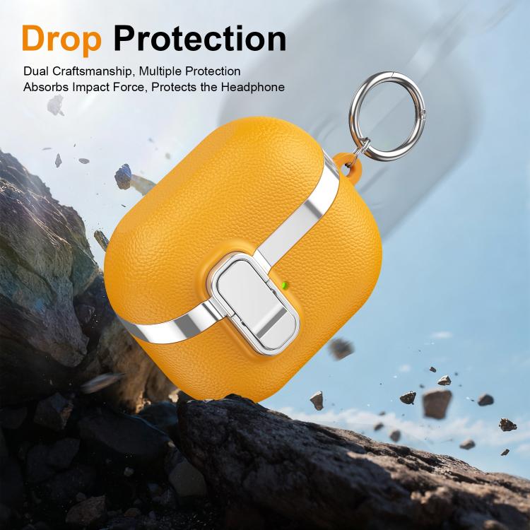 For Samsung Galaxy Buds3 Electroplated Leather Texture Wireless Earphones Protective Case with Security Lock
