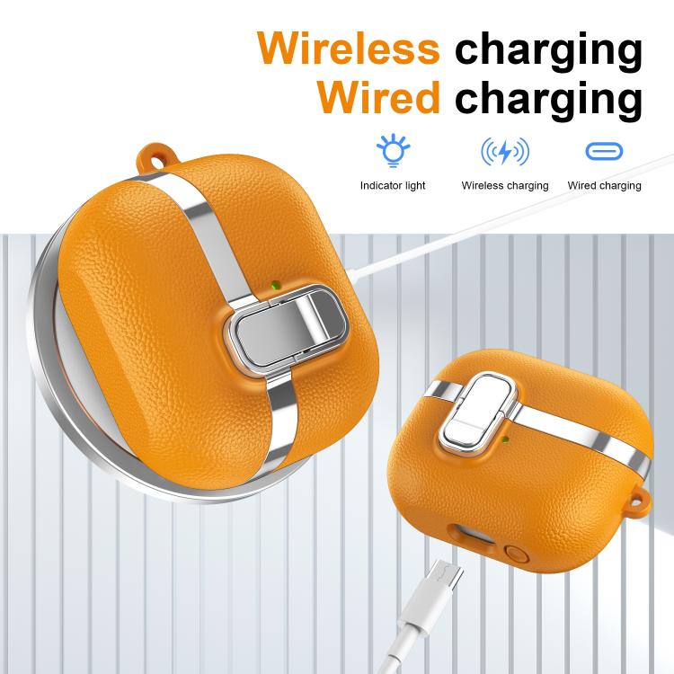 For Samsung Galaxy Buds3 Electroplated Leather Texture Wireless Earphones Protective Case with Security Lock