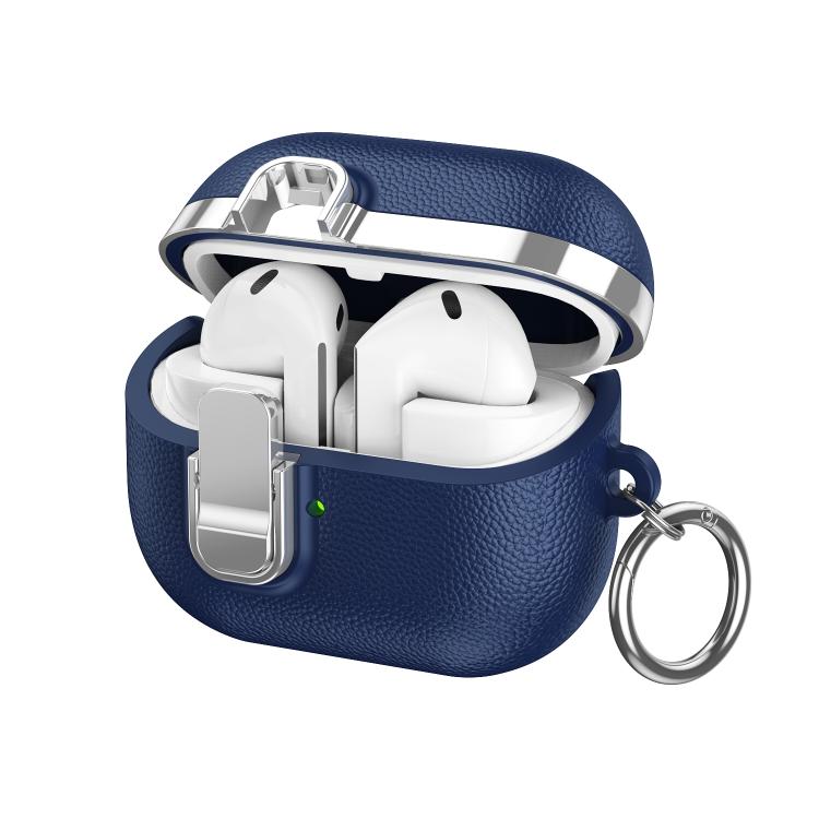 For Samsung Galaxy Buds3 Electroplated Leather Texture Wireless Earphones Protective Case with Security Lock