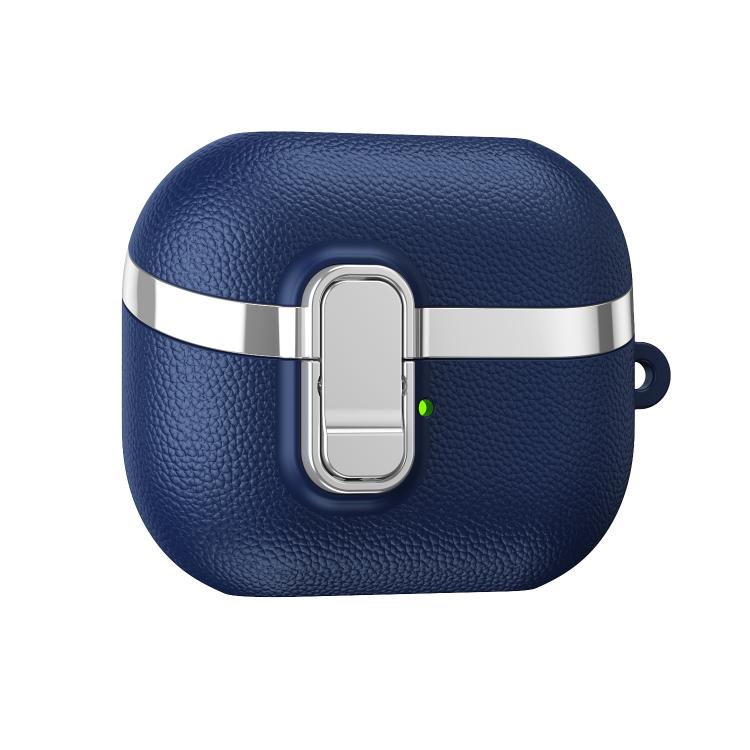 For Samsung Galaxy Buds3 Electroplated Leather Texture Wireless Earphones Protective Case with Security Lock