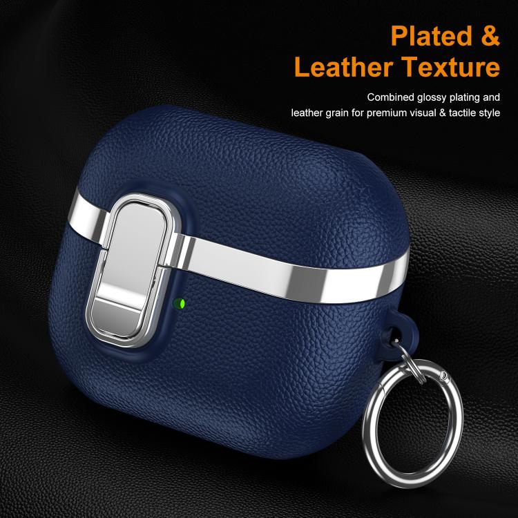 For Samsung Galaxy Buds3 Electroplated Leather Texture Wireless Earphones Protective Case with Security Lock