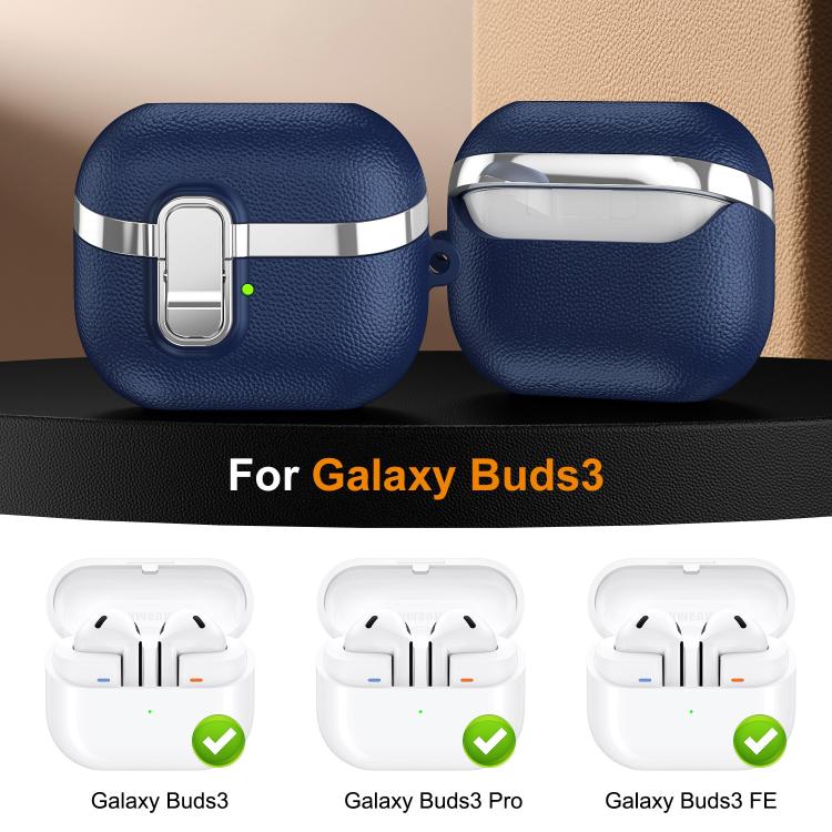 For Samsung Galaxy Buds3 Electroplated Leather Texture Wireless Earphones Protective Case with Security Lock