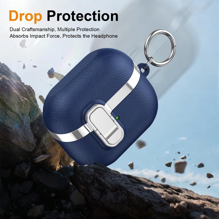 For Samsung Galaxy Buds3 Electroplated Leather Texture Wireless Earphones Protective Case with Security Lock