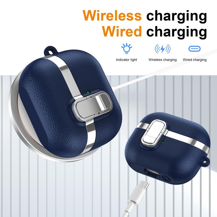 For Samsung Galaxy Buds3 Electroplated Leather Texture Wireless Earphones Protective Case with Security Lock