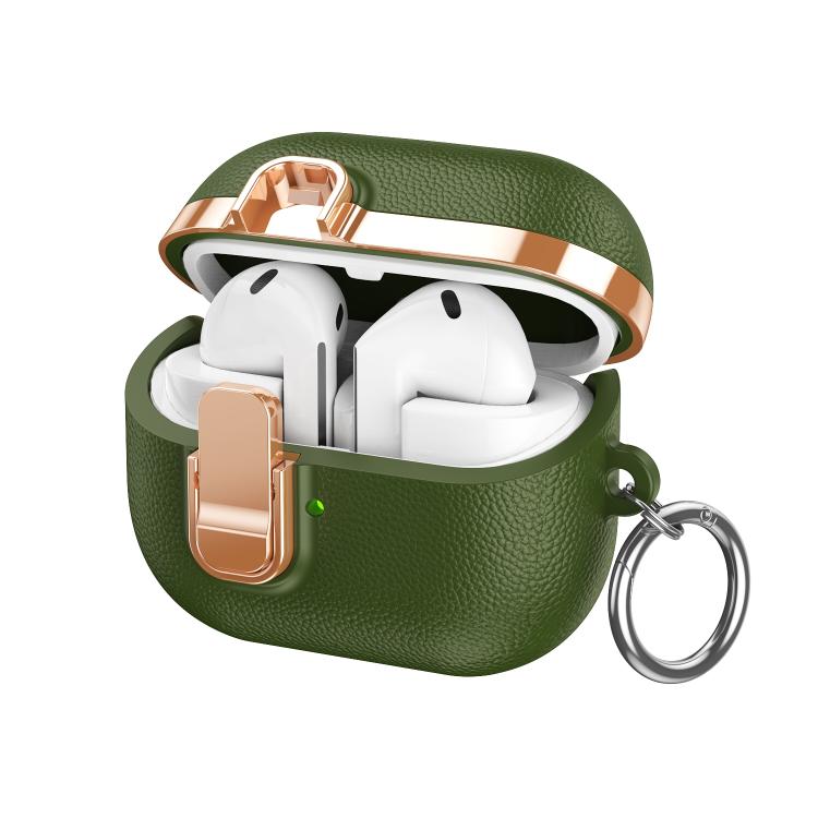 For Samsung Galaxy Buds3 Electroplated Leather Texture Wireless Earphones Protective Case with Security Lock
