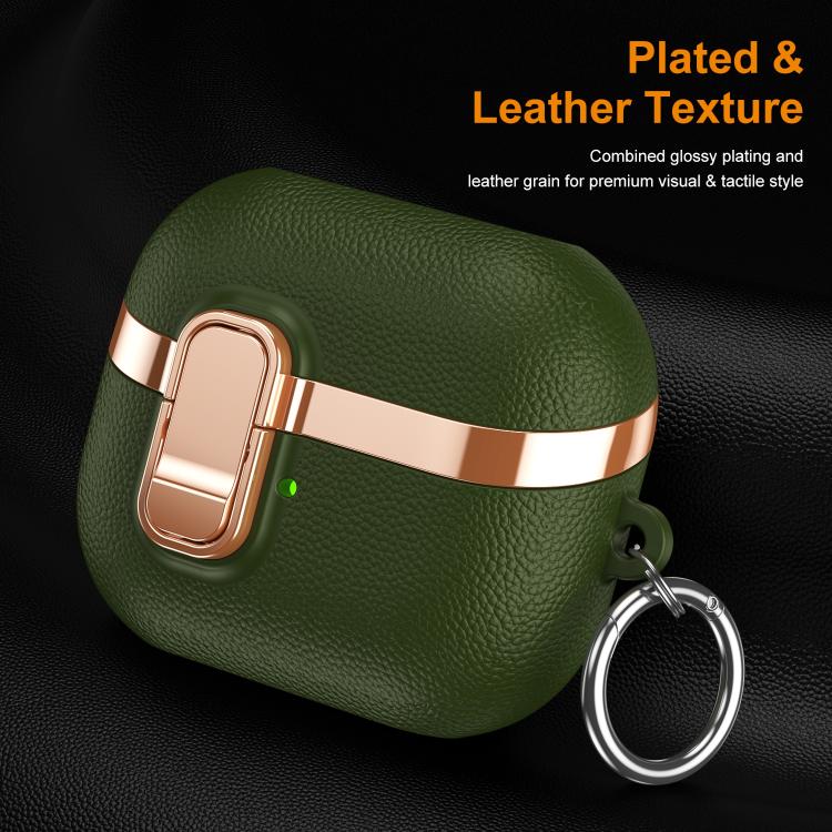 For Samsung Galaxy Buds3 Electroplated Leather Texture Wireless Earphones Protective Case with Security Lock
