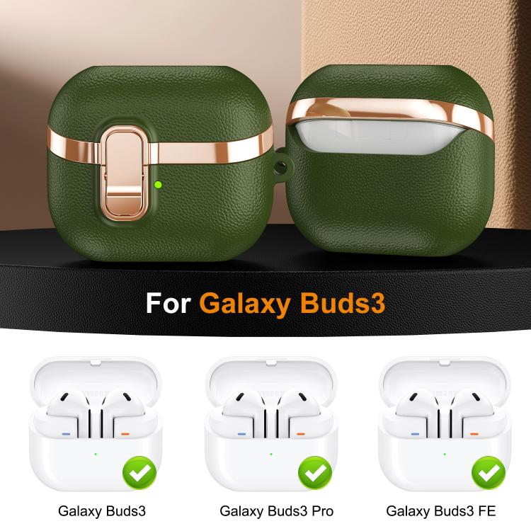 For Samsung Galaxy Buds3 Electroplated Leather Texture Wireless Earphones Protective Case with Security Lock