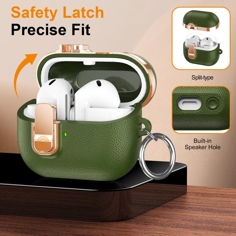 For Samsung Galaxy Buds3 Electroplated Leather Texture Wireless Earphones Protective Case with Security Lock