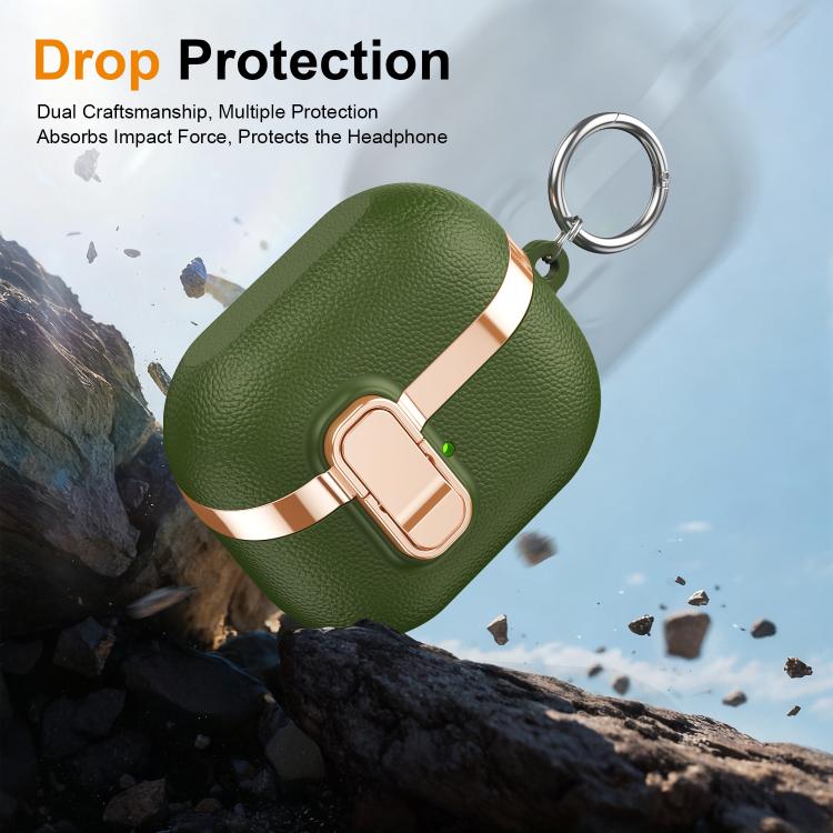For Samsung Galaxy Buds3 Electroplated Leather Texture Wireless Earphones Protective Case with Security Lock
