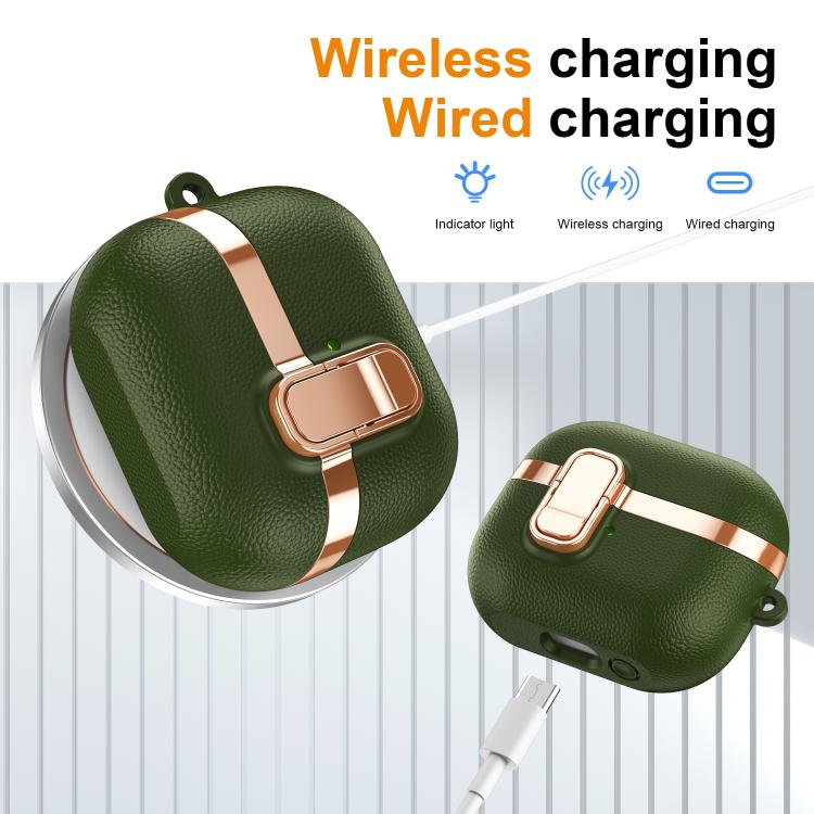 For Samsung Galaxy Buds3 Electroplated Leather Texture Wireless Earphones Protective Case with Security Lock