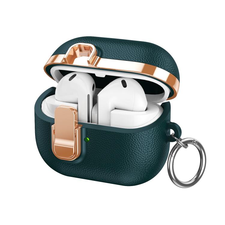 For Samsung Galaxy Buds3 Electroplated Leather Texture Wireless Earphones Protective Case with Security Lock