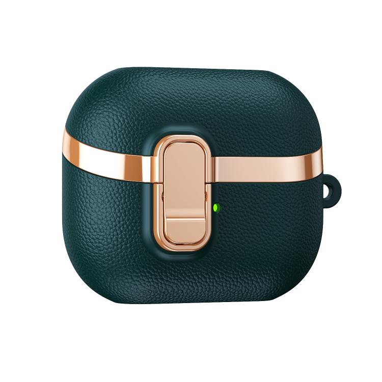For Samsung Galaxy Buds3 Electroplated Leather Texture Wireless Earphones Protective Case with Security Lock