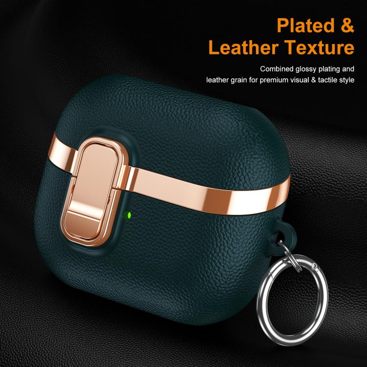 For Samsung Galaxy Buds3 Electroplated Leather Texture Wireless Earphones Protective Case with Security Lock