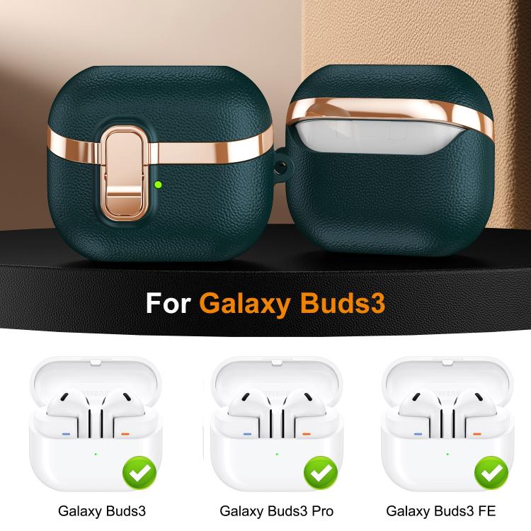 For Samsung Galaxy Buds3 Electroplated Leather Texture Wireless Earphones Protective Case with Security Lock