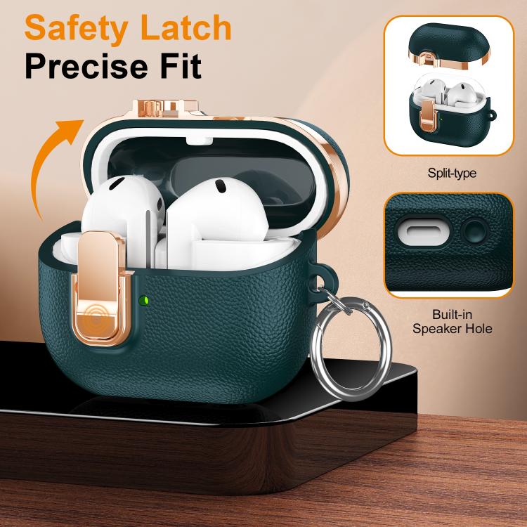 For Samsung Galaxy Buds3 Electroplated Leather Texture Wireless Earphones Protective Case with Security Lock