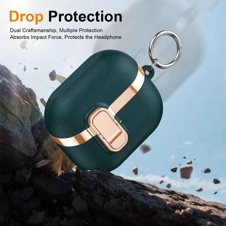 For Samsung Galaxy Buds3 Electroplated Leather Texture Wireless Earphones Protective Case with Security Lock