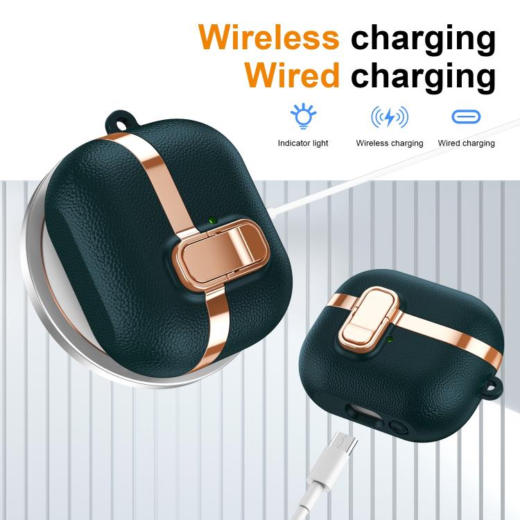 For Samsung Galaxy Buds3 Electroplated Leather Texture Wireless Earphones Protective Case with Security Lock
