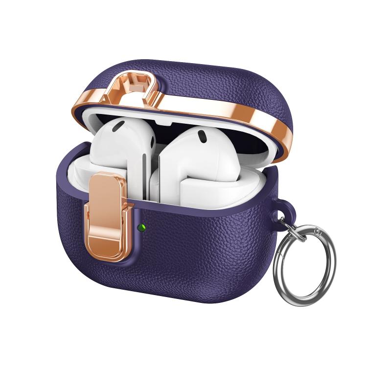 For Samsung Galaxy Buds3 Electroplated Leather Texture Wireless Earphones Protective Case with Security Lock