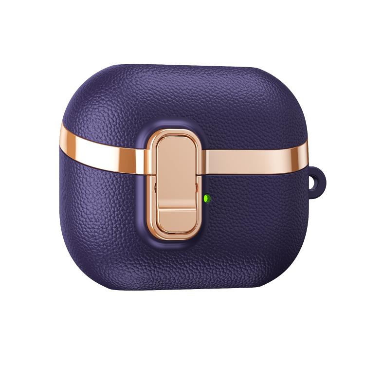 For Samsung Galaxy Buds3 Electroplated Leather Texture Wireless Earphones Protective Case with Security Lock