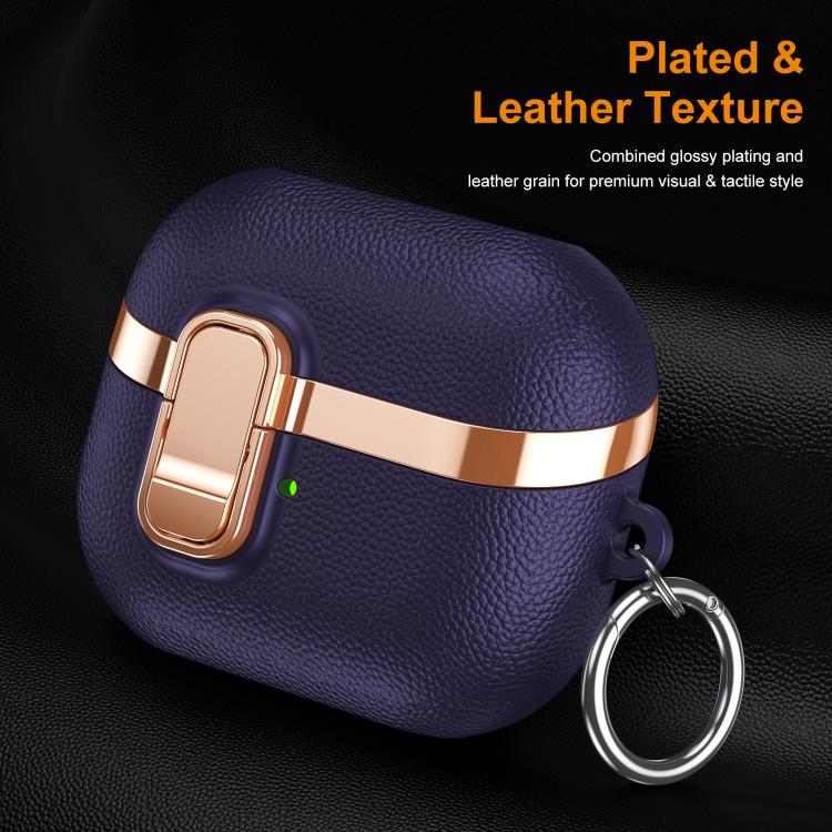 For Samsung Galaxy Buds3 Electroplated Leather Texture Wireless Earphones Protective Case with Security Lock