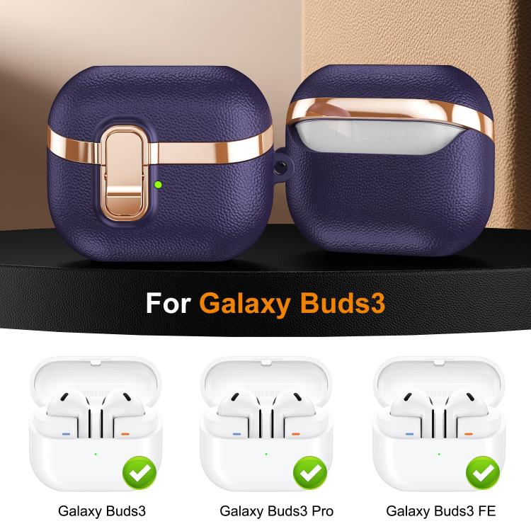 For Samsung Galaxy Buds3 Electroplated Leather Texture Wireless Earphones Protective Case with Security Lock